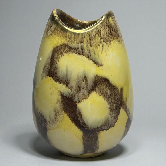 VTG Bay Keramik West Germany 582/12 Yellow Brown Drip Glaze Vase 5" - Picture 10 of 16